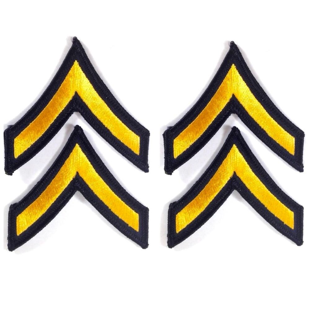 US Army Private Enlisted E-2 Military Rank Patches Lot of 4 Black Gold Chevrons